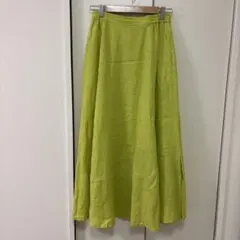 green label relaxingライムグリーン リネンフレアスカート