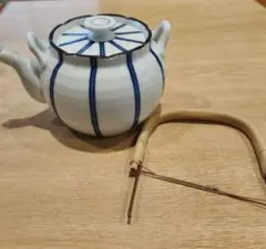 新品未使用 有田焼 急須 白と青のストライプ 陶器 大容量急須