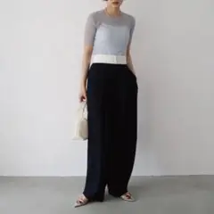 【美品】louren waist belt cocoon pants ネイビー