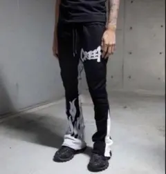 Le4nフレアスウェットパンツ 黒紫 M - メルカリ