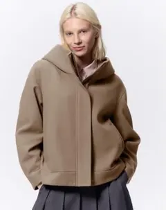 S★新品★GU★コージーメルトンショートフーディコート★ BROWN★ブラウン