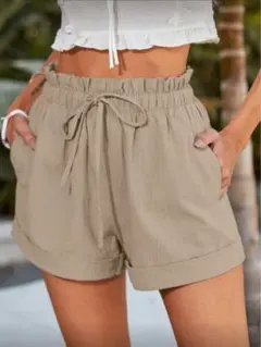 新生活セール！Zara系 ウェストゴム ベージュ ペーパーバッグ ショートパンツ