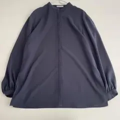 定番✨セオリーリュクス　とろみ　バンドカラー ブラウス 比翼 ネイビー 38