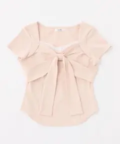 NICE CLAUP ナイスクラップ レース付きフロントリボンTee ピンク F