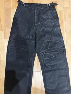 レザー ワイドパンツ 黒 ベルト付き