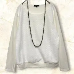 INDIVI｜極美品✨ふくれジャガード長袖カットソー｜袖切り替え｜ホワイト｜Mのサムネイル