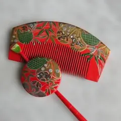 漆塗 櫛 平打ち簪 蒔絵 螺鈿 かんざし 髪飾り 和装小物 成人式 卒業式 せ4