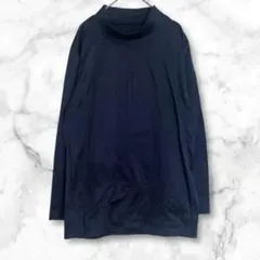 長袖トップス　ハイネック　LL ゆったり　大きめ　総柄　シンプル　ネイビー