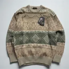 タグ付き未使用品　レトロデザイン　ニット　セーター　ブリティッシュウール混　M