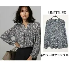 美品　アンタイトル　総柄 長袖 ブラウス シャツ タック オフィス 洗える Mのサムネイル