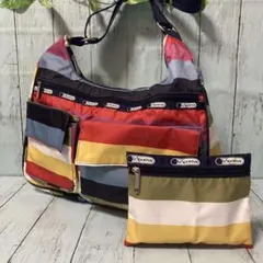 【美品】大きめサイズ　レスポートサック　ポーチ付ショルダーバッグ　ボーダー柄