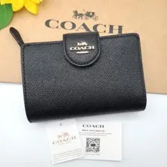 COACH 折り財布 新品 ブラック レザー 新作カラー 黒 レディース