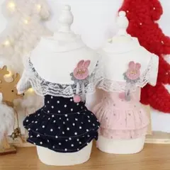 0265-3犬服ドッグウェア冬服温かい　ドット柄スカートワンピース