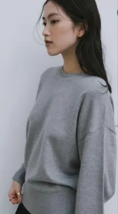 andme クルーネック無地ボーダー長袖ニットトップス