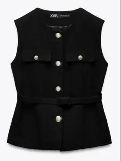 ZARA ザラ　ベルト　テクスチャー　ベスト　ブラック