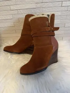 ブラウン スエード ウェッジヒールブーツ 35