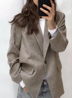 極美品　ZARA ヘリンボーンゴールデンブラウン　テーラードジャケット