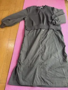 グレー 長袖 ボタン付き ワンピース　チュニック　M