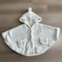 フード付きホワイトベビーポンチョ 80-90