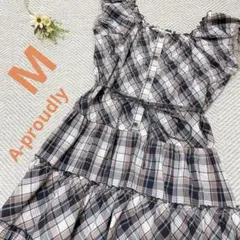 A-proudly チェック柄　ロングワンピース　フリル　紫系ワンピースパープル