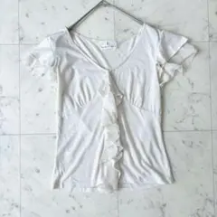 組曲 半袖トップス フリル Vネックカットソー Tシャツ 上品きれいめ