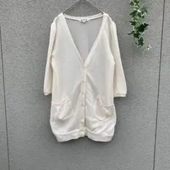 1488【クレドソル】M♡五分袖透かし編みカーディガン 羽織り ナチュラルのサムネイル