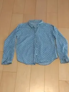 水玉模様 水色 長袖シャツ