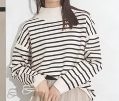 nano・universeストライプ タートルネックニット
