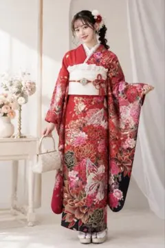 山本寛斎 振袖 フルセット 赤地 牡丹 桜柄 成人式 着物 帯 ラメ - メルカリ