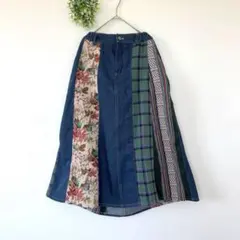 チチカカ［L］美品◎大人カジュアル◎ドッキング◎パッチワークデニムロングスカートのサムネイル