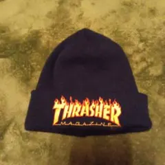 THRASHER フレイムロゴ ニット帽 ネイビー スラッシャー