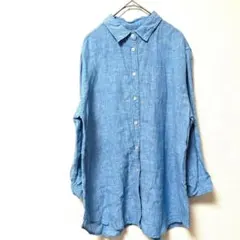 ユニクロ プレミアムリネンシャツ 青 XL ゆったり 羽織