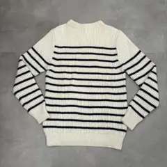 【SHIPS】メンズ　ストライプ　ニットセーター ホワイトネイビー　L カシミヤのサムネイル