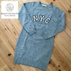 【フリーサイズ】 ビューティーアンドユース ニット ワンピース グレー