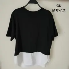 GU★シャツテールコンビネーションチュニックT(5分袖)★GU★Tシャツ★黒×白