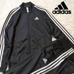 アディダス　レディース　ジャージセットアップ　黒　スリーストライプ　サイズM