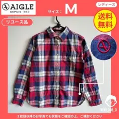 【AIGLE】 (M) リユース品: チェック柄 長袖シャツ レッド