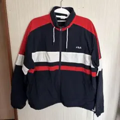 FILA ナイロンジャケット ネイビー/レッド フード付き フード収納