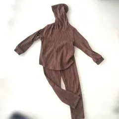 長袖ブラウン フード付き ケーブル編み セット 7Y