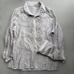 carnellia・フリル付き・シースルー・グレーブラウス・M