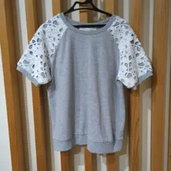 レース半袖グレーTシャツ　the emporium　ジ・エンポリアム　服