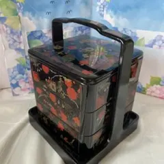 前畑陶器庫山窯 色絵手まり 吉宝紋 二段オードブルセット 山中塗重