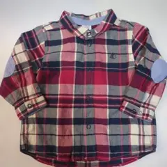 プチバトー チェック柄長袖シャツ 12m/74cm