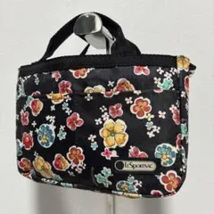 美品✨レスポートサック ハンドバッグ ミニ 花柄 ブラック ナイロン