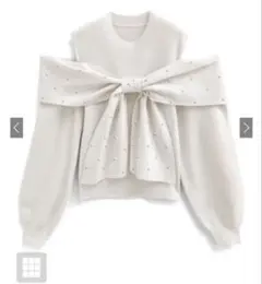 GRLオープンショルダービジューリボンニットトップス