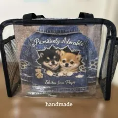 一点限定品❗️柴犬レアパネル付デニムクリアトートバッグ　ハンドメイド