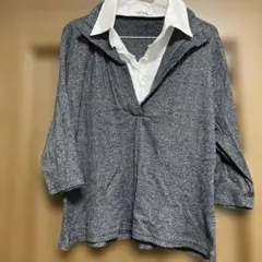 大きいサイズ　7分袖 ニット トップス 重ね着風