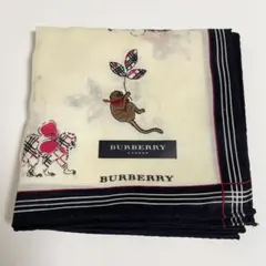 BURBERRY バーバリー サル 刺繍 ハンカチ クリームホワイト 大判