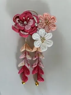 ハンドメイド 和風 花飾り ピンク ホワイト