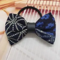 リボン型ヘアゴム ネイビー柄
